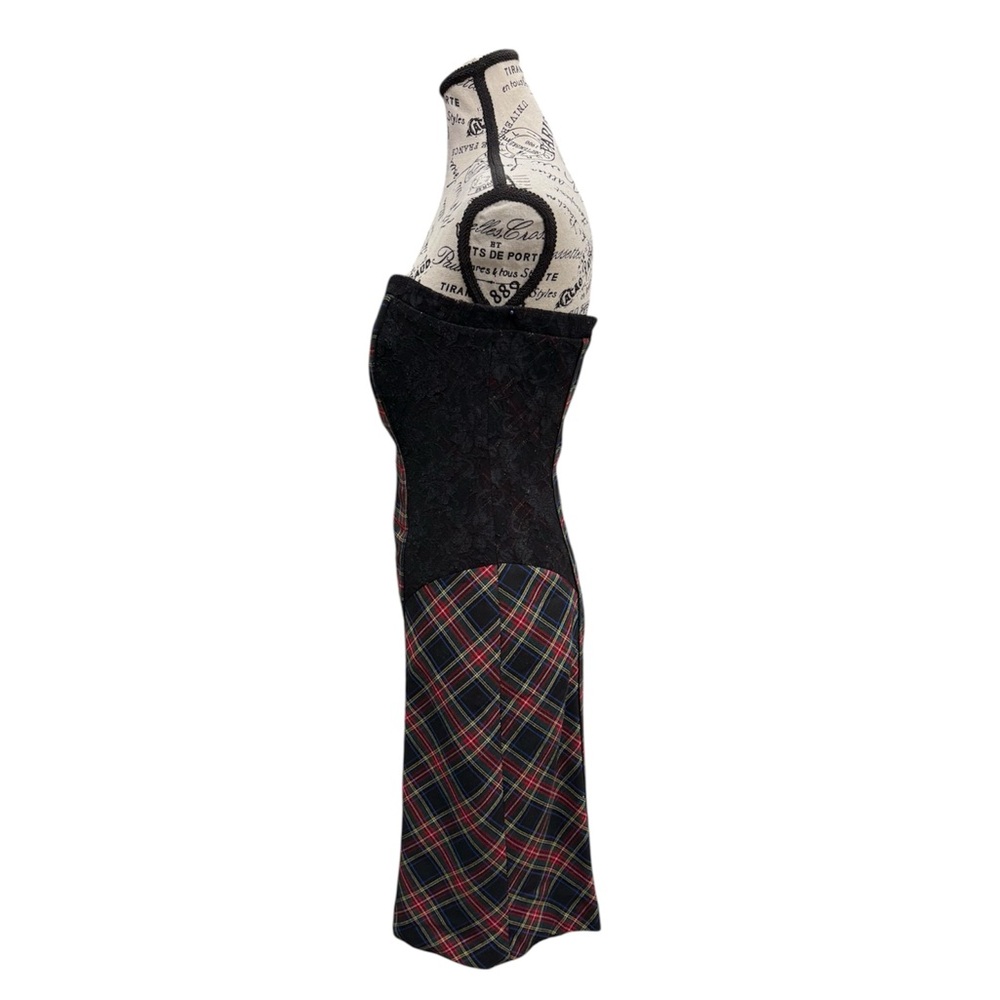 Tristan Strapless Plaid Dress with Lace Detail - Picture 2 of 12